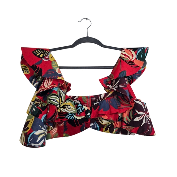 Alexis Multicolor Floral Ruffle Crop Top Red Green Yellow Tropical Vacation - Picture 2 of 9